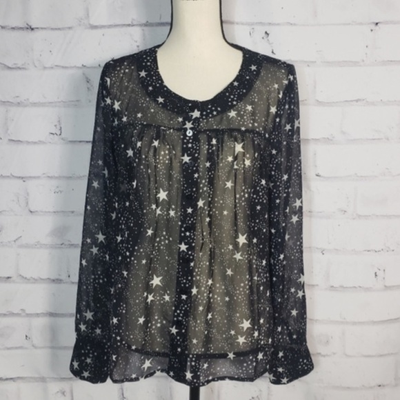 ModCloth sheer black blouse with stars S - Picture 2 of 5